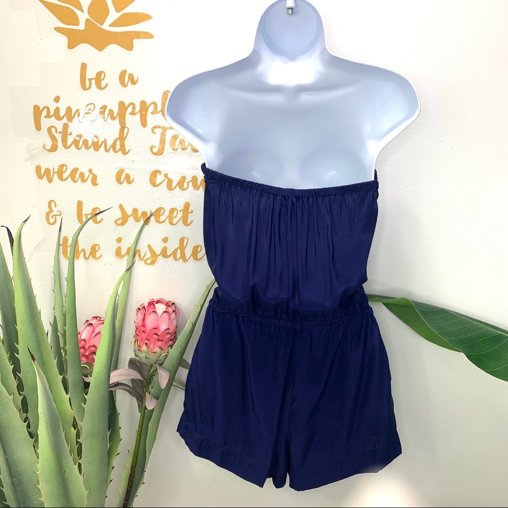 ALICE & TRIXIE Navy Blue Silk Strapless Romper Small - Picture 5 of 12